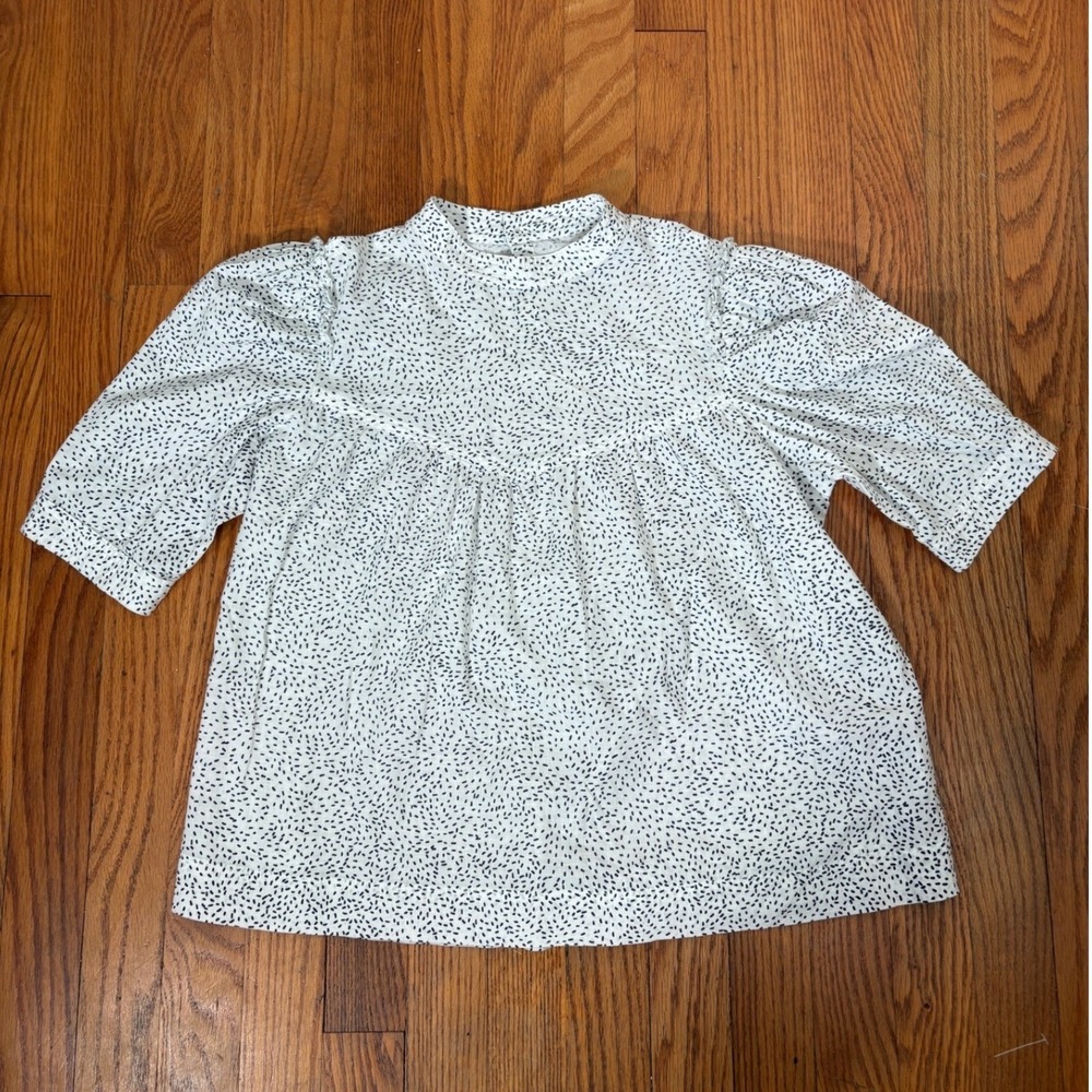 Citizens of Humanity Dorothy Shirt White Navy Speckle Puff Sleeve Blouse S NWOT